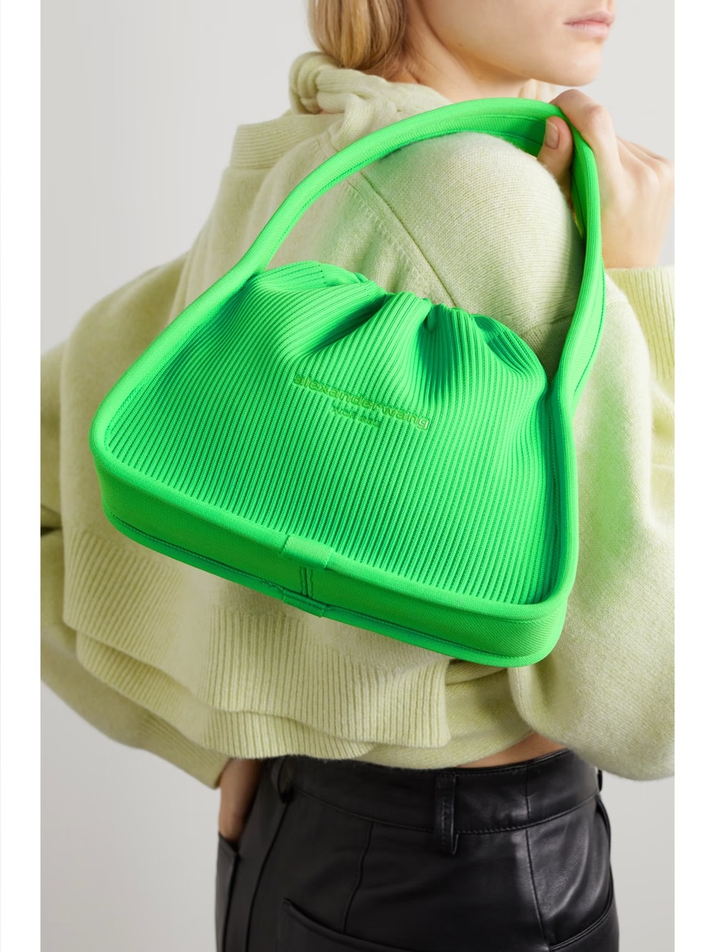 Alexander Wang New Ryan Small Nylon Bag In Neon Green Color Wang Logo